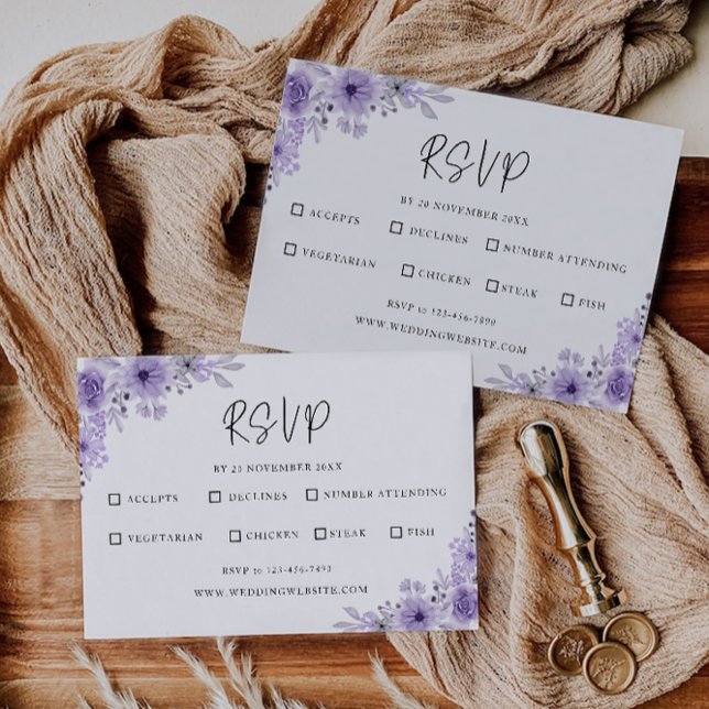 Vorlage für die lila Hochzeitskarte (Purple Wedding RSVP Card Template)