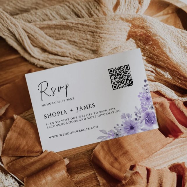 Vorlage für die lila Hochzeitskarte (Purple Wedding RSVP Card Template)
