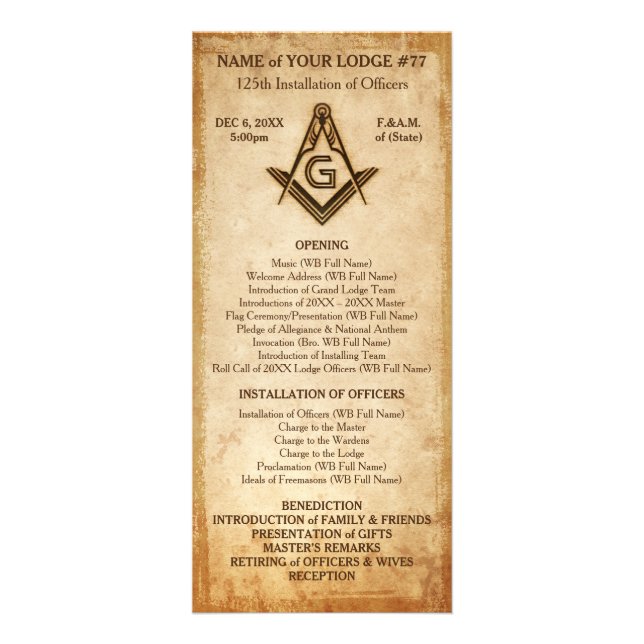 Vorlage für die Masonic Rack Card | Altes rustikal Werbekarte (Vorne)