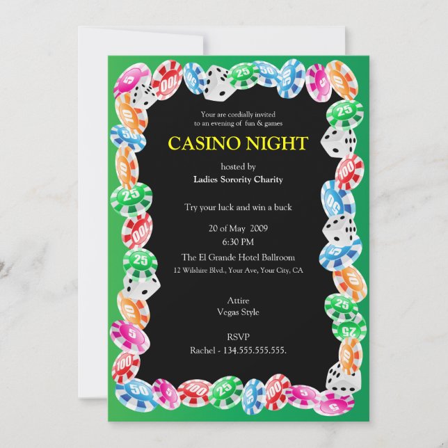 Vorlage für die Party Einladung Casino Night (Vorderseite)