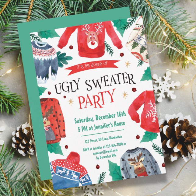 Vorlage für die Party Einladung in normalem Sweate (Ugly Sweater Party Invitation Template)