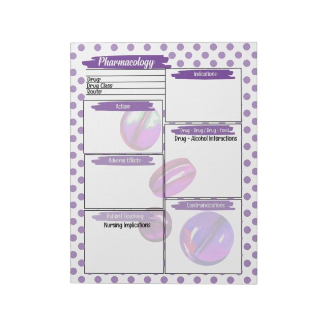 Vorlage für die Pharmakologie von lila Gesundheits Notizblock (Rotiert)