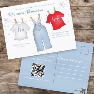 Vorlage für die Wäscheleine für Baby Boy Dusche Postkarte