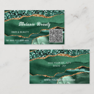 Vorlage für eine Green Gold Glitzer QR Code Busine Visitenkarte