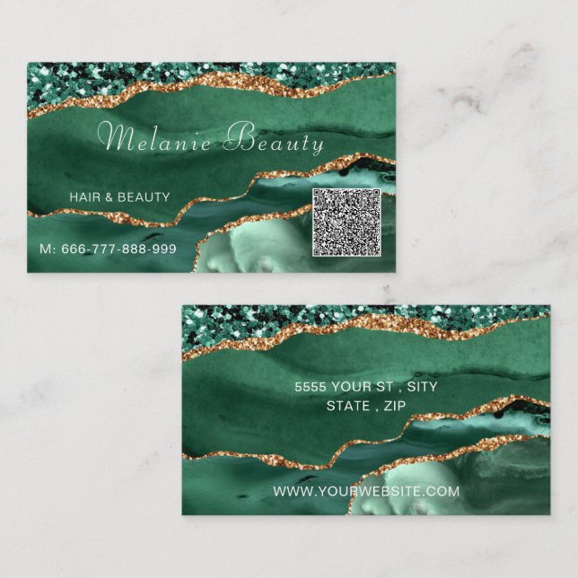 Vorlage für Emerald Green Gold QR Code Business Ca Visitenkarte (Vorne/Hinten)