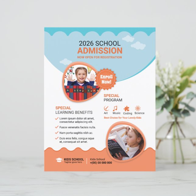 Vorlage für Flyer zur Schulaufnahme (Stehend Vorderseite)