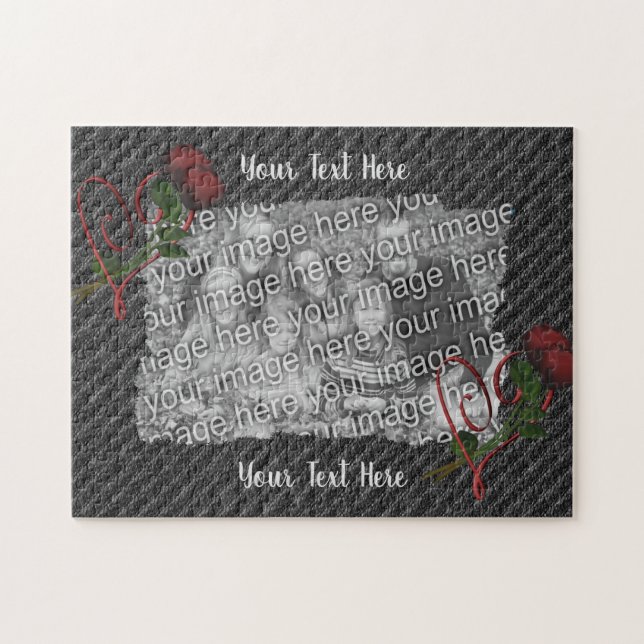 Vorlage für Foto-Rahmen für Herz und Rose Puzzle (Horizontal)