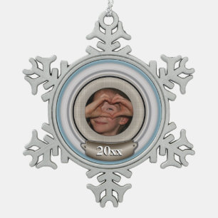Vorlage für Foto-Rahmen personalisierbar Schneeflocken Zinn-Ornament