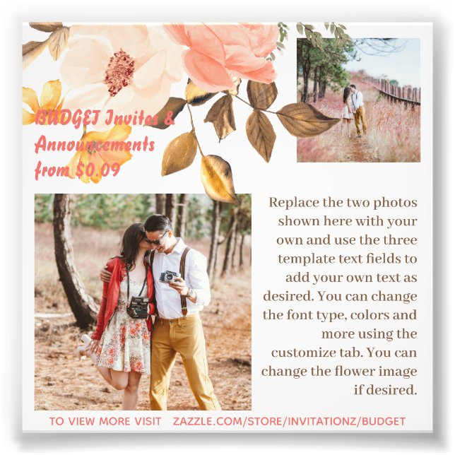 Vorlage für Foto-Textvorlage für korallrosa Blume Fotodruck (Vorne)