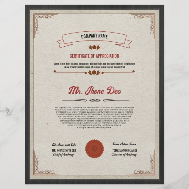 Vorlage für gedruckte Zertifikate Flyer (Vorne)