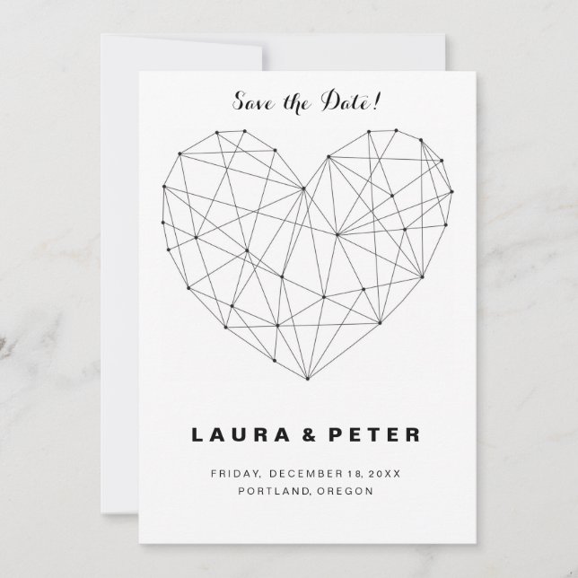 Vorlage für geometrische Herz-Save the Date-Karten (Vorderseite)