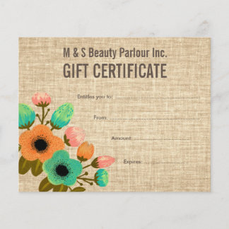 Vorlage für Geschenkgutscheine von Burlap Floral S