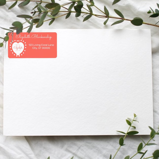 Vorlage für Girly Monogram Coral Dots Adressaufkleber (address label used as return address lable)