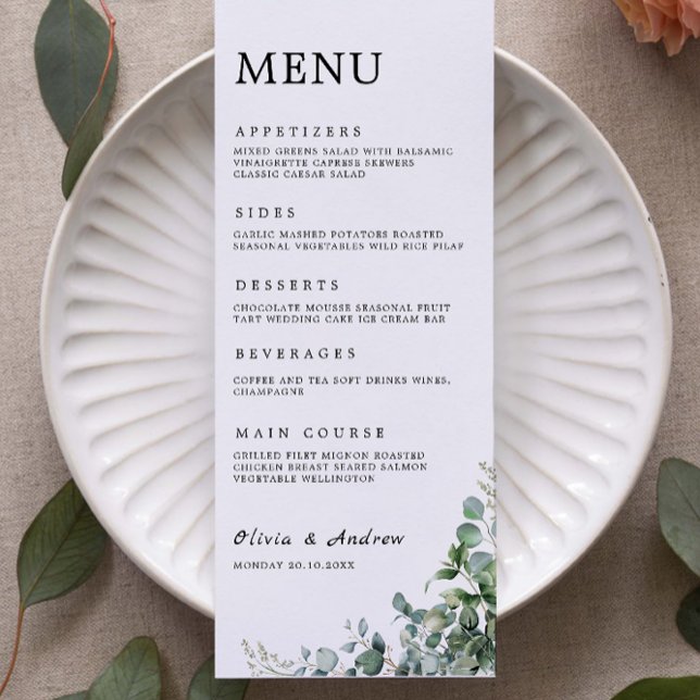 Vorlage für Greenery Wedding Menu Cards (Greenery Wedding Menu Cards Template)