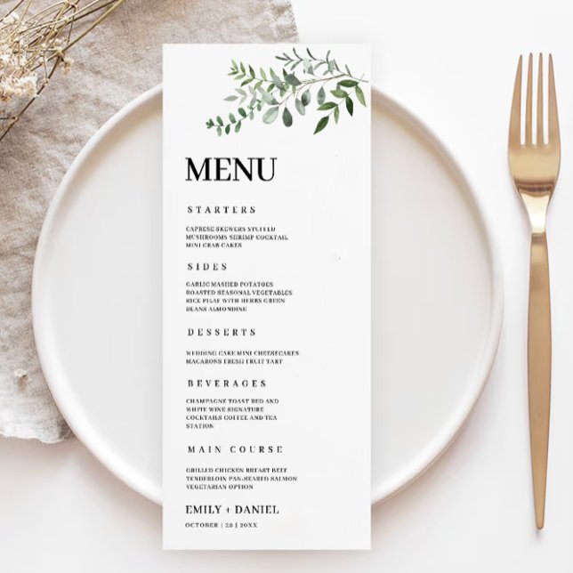 Vorlage für Greenery Wedding Menu Cards (Greenery Wedding Menu Cards Template)