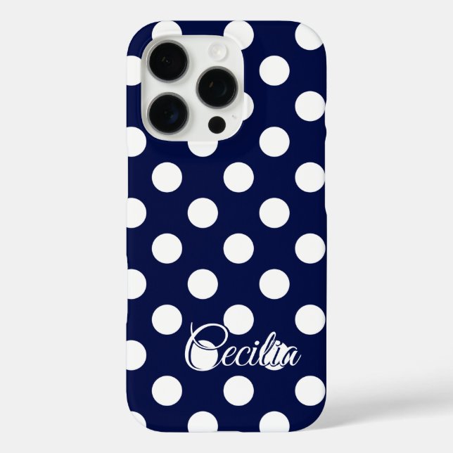 Vorlage für Ihren Namen Dunkelblaue große Polka-Pu Case-Mate iPhone Hülle (Rückseite)