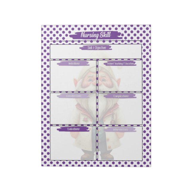 Vorlage für lila Dr. Gnome-Krankenpfleger Notizblock (Rotiert)