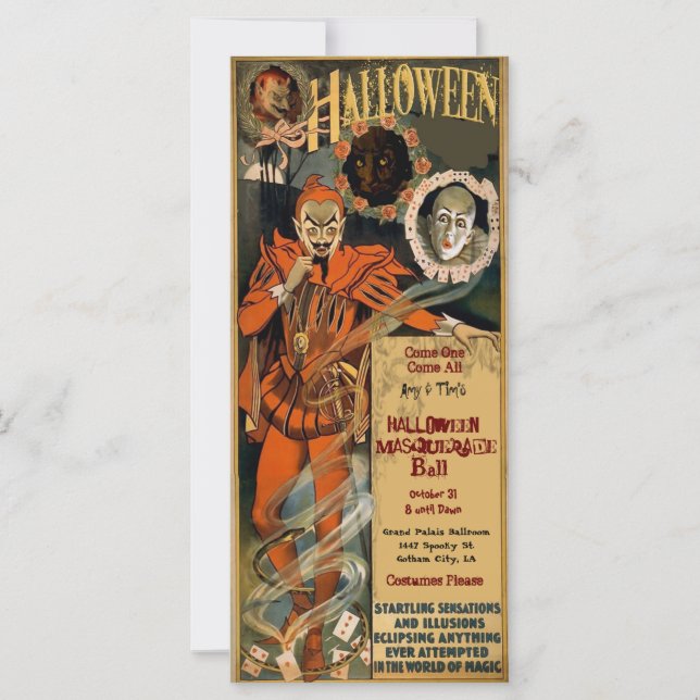 Vorlage für Maskeneinladungen zu Halloween (Vorderseite)