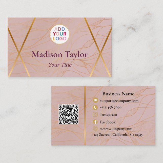 Vorlage für Mauve Gold QR Code Business Card Visitenkarte (Vorne/Hinten)
