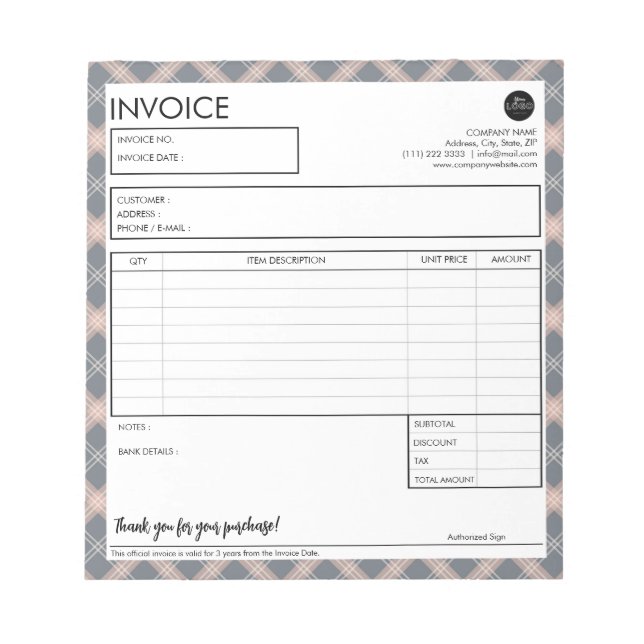 Vorlage für Minimalistische Karierte Grenzrechnung Notizblock (Vorderseite)