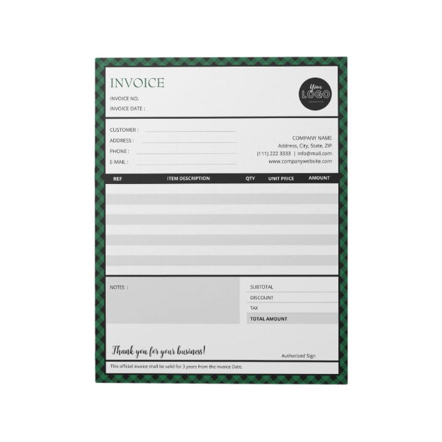 Vorlage für Minimalistische Rechnung für grüne Gre Notizblock (Rotiert)