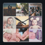 Vorlage für neun FotoCollage Quadratische Wanduhr<br><div class="desc">Foto Collage 9 Foto und Text Template .. Fügen Sie einfach Ihre eigenen Fotos zu dieser großartigen Wanduhr .. einfach zu personalisieren .. personalisierbare Fotovorlagen Uhr von Ricaso - perfekte Geschenk-Ideen.</div>