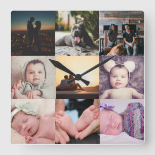 Vorlage für neun FotoCollage Quadratische Wanduhr