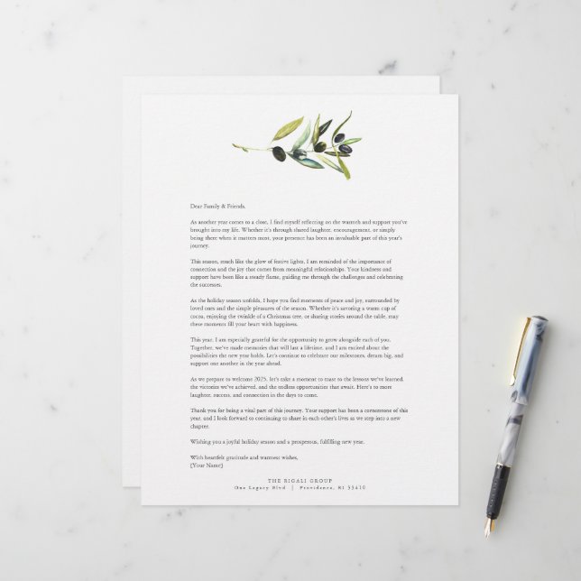 Vorlage für Olive Branchenzweige Briefbogen (Vorderseite/Rückseite Beispiel)