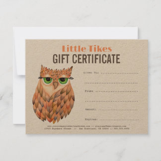 Vorlage für Owl Fashion Business Geschenkgutschein