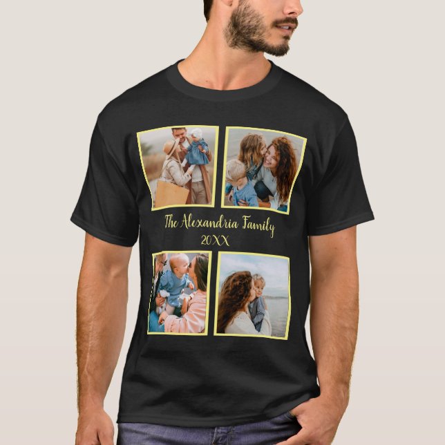 Vorlage für personalisierte Gruppe 4 Foto-Collage T-Shirt (Vorderseite)