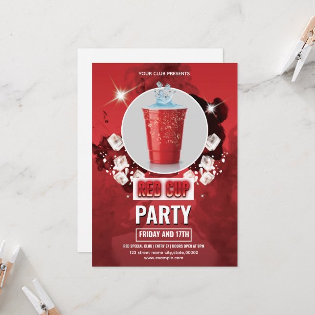 Vorlage für Red Cup Party Flyer | Editable Einladu (Vorderseite/Rückseite Beispiel)