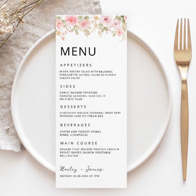 Vorlage für Rose-Menü-Karten (Rose Wedding Menu Cards Template)
