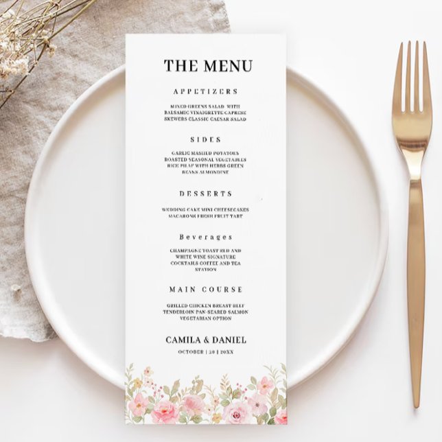 Vorlage für Rose-Menü-Karten (Rose Wedding Menu Cards Template)