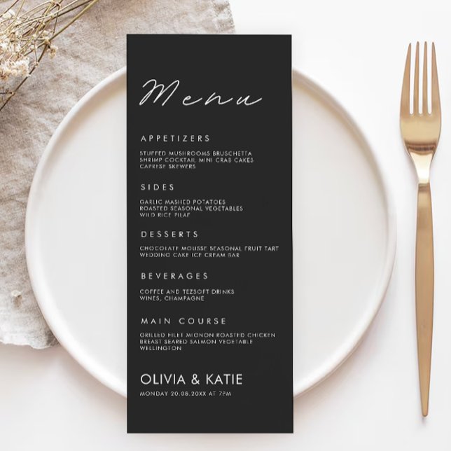 Vorlage für Schwarze Hochzeitmenükarten (Black Wedding Menu Cards Template)