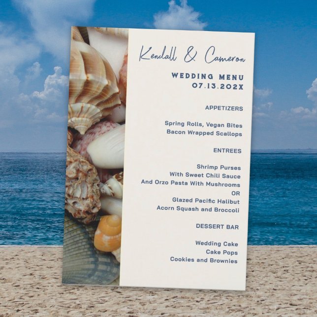 Vorlage für Seashells Coastal Wedding Menu (Von Creator hochgeladen)
