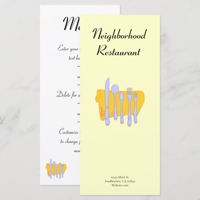 Vorlage für Silverware und Napkin Custom Menu Flye (Vorne/Hinten)