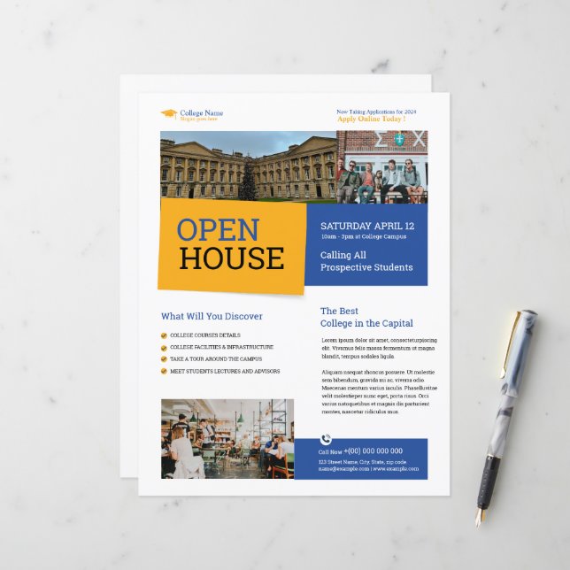 Vorlage für Uni Open House-Flyer (Vorderseite/Rückseite Beispiel)