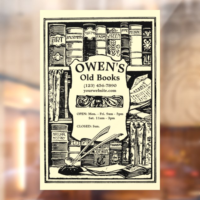 Vorlage für Vintage Bibliothek Fensteraufkleber (Blatt 2)