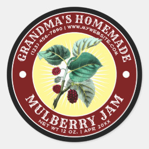 Vorlage für Vintage, hausgemachte Mulberry-Marmela Runder Aufkleber