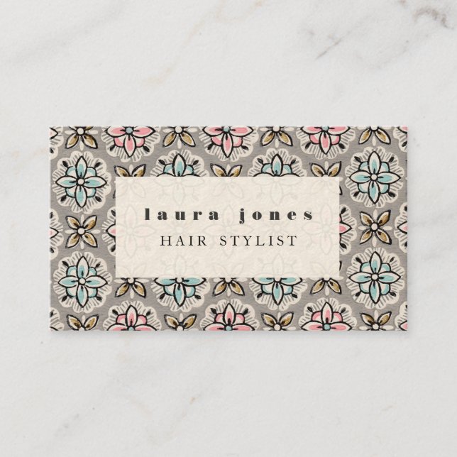 Vorlage für Vintage Wallpaper Muster-Haarstempel Visitenkarte (Vorderseite)
