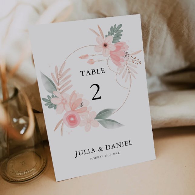 Vorlage für Wildblume-Hochzeitstabellen (Wildflower Wedding Table Cards Template)