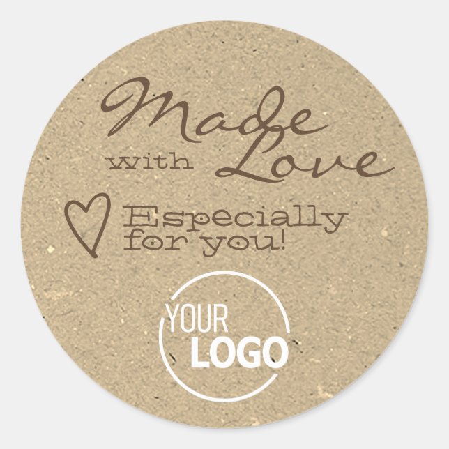 Vorlage mit Liebe Light Kraft Paper Logo Runder Aufkleber (Vorderseite)