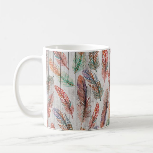 Vorlage nahtloses Muster mit Farbfedern. Fire Kaffeetasse (Links)