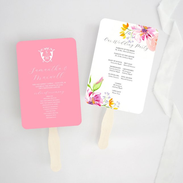 Vorlagen-Blumenschild für das Hochzeitsprogramm Fächer (wedding program fan templates unique watercolor florals by Victoria Grigaliunas of Do Tell A Belle)