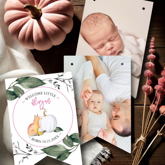 Vorlagenfallliste für benutzerdefinierte Banner un (fall sip and see baby shower fox and pumpkin theme with photo bunting flags)