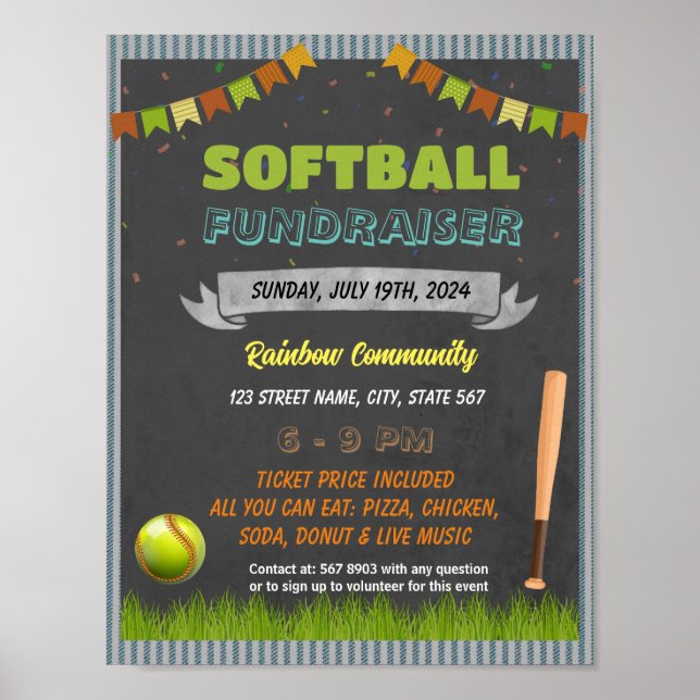 Vorlagenvorlage für Softball Fundraiser Poster (Vorne)