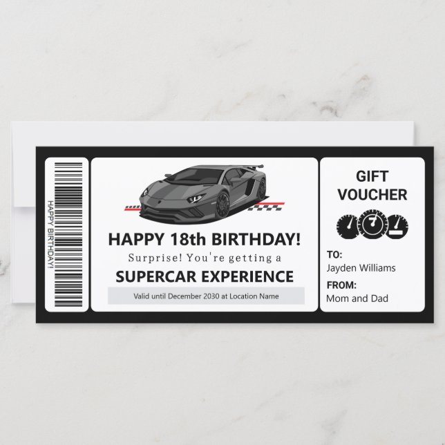 Vorlagenzertifikat für Supercar Experience Voucher (Vorderseite)