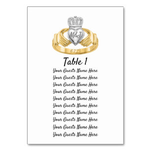 Vorläufe und Datum des Claddagh Ring Wedding Table Tischnummer