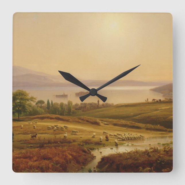 Vormittag am Lago Maggiore Quadratische Wanduhr (Vorderseite)