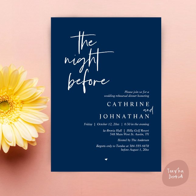 Vormittags Hochzeitsessen Probe Einladung (The night before, Modern Wedding Rehearsal Dinner Invitation Card, PDF, in Navy Blue)